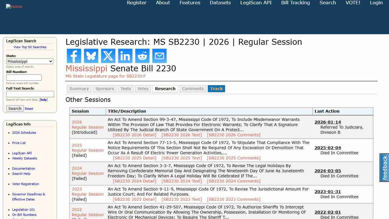 Legislative Research: MS SB2230 2026 Regular Session LegiScan