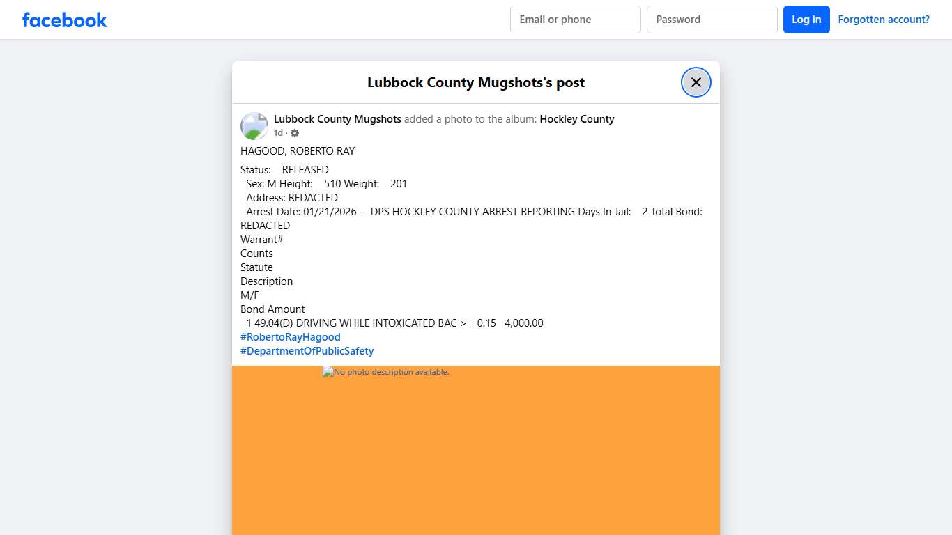HAGOOD, ROBERTO RAY Status:... - Lubbock County Mugshots Facebook